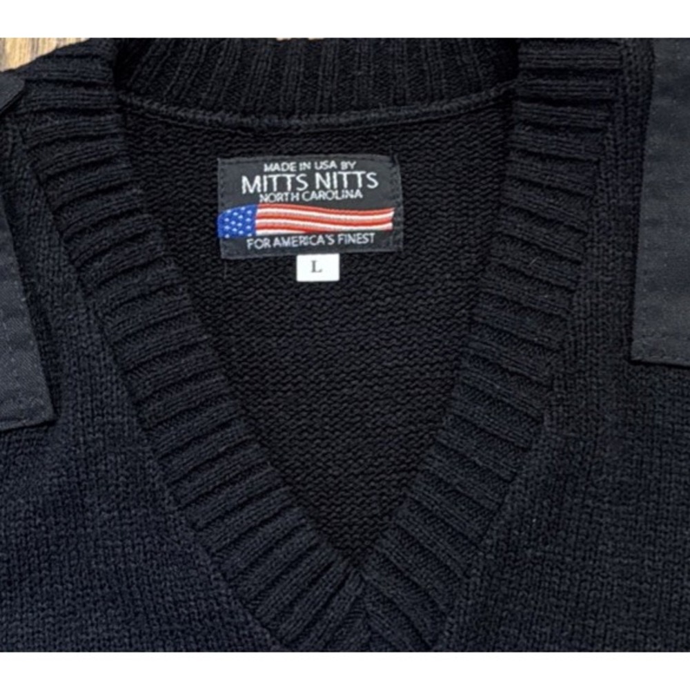 Mitts Nitts Mens Black V -Neck Commando Sweater USMC Made USA Ribbed Size Large